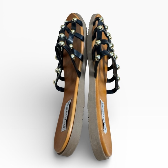 Steve Madden Skyler Black Studded Cage Slide Sandals Size 9 Gold Studs - Picture 6 of 9